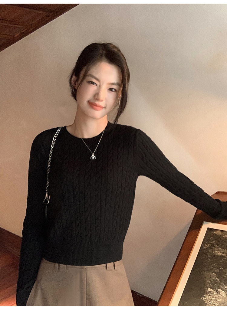 セーター トップス クルーネック ニット ケーブル編み プルオーバー 長袖 大人可愛い シンプル 上品 お洒落 こなれ感 無地 デイリー 普段使い