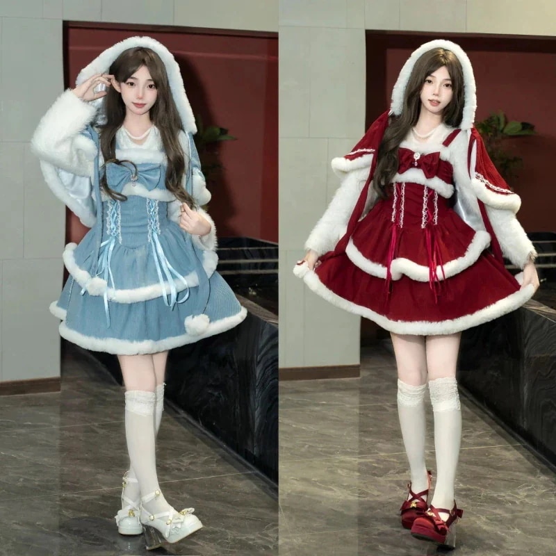 ハンドメイド　クリスマス　ワンピース&ケープセット クリスマス衣装 レディース サンタクロース 仮装 サンタ