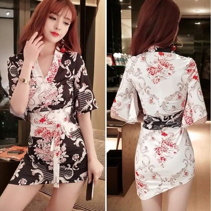 はっぴ 風 ワンピース 花柄 タイト ミ二 クラブドレス 法被 Vネック 五分袖 ラップ リボン 帯 アシンメトリー レディース E99( ホワイト, L) はっぴ 風 ワンピース 花柄 タイト ミ二 クラブドレス 法被 Vネック 五分袖 ラップ リボン 帯 アシンメトリー レディース E99( ホワイト, L)