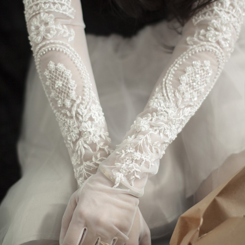 ウエディンググローブ ロンググローブ ウェディンググローブ レース ビーズ レトロ ブライダル 結婚式 花嫁 二次会 披露宴 前撮り クラシック 手袋