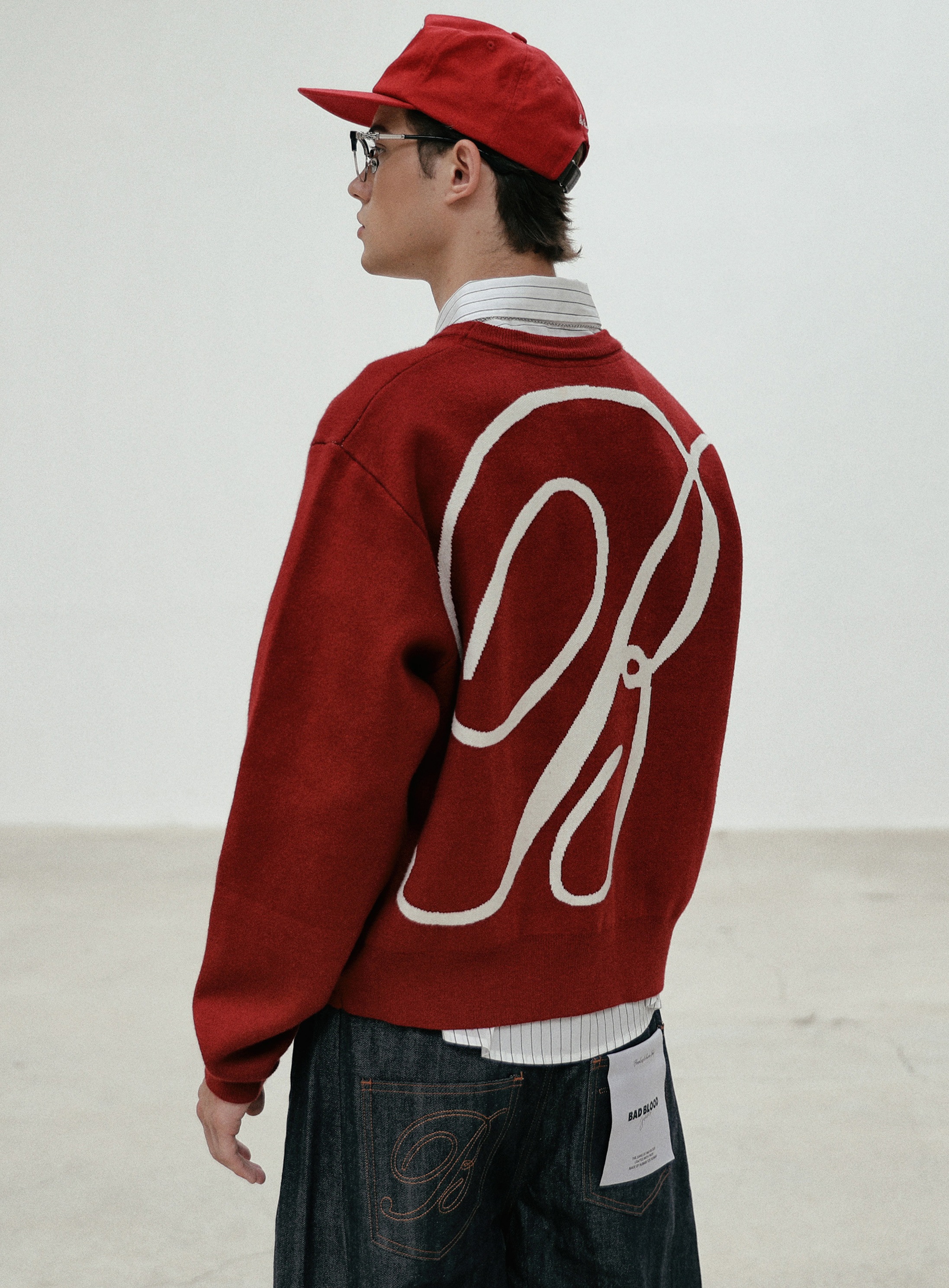 BADBLOOD】[UNISEX] CLASSIC BIG LOGO CREWNECK SWEATER : RED