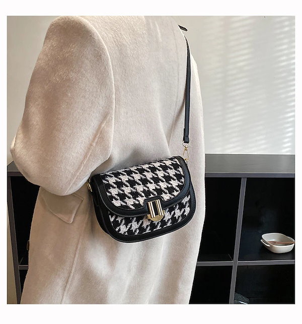 Qoo10] 千鳥格子ショルダーバッグ PU レザー
