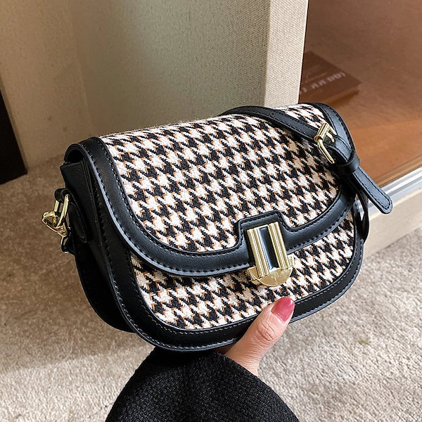 Qoo10] 千鳥格子ショルダーバッグ PU レザー