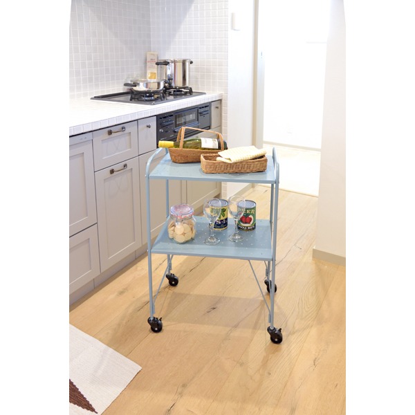 サイドワゴン/サイドチェスト [ブルー] 幅53cm スチール キャスター付き 組立式