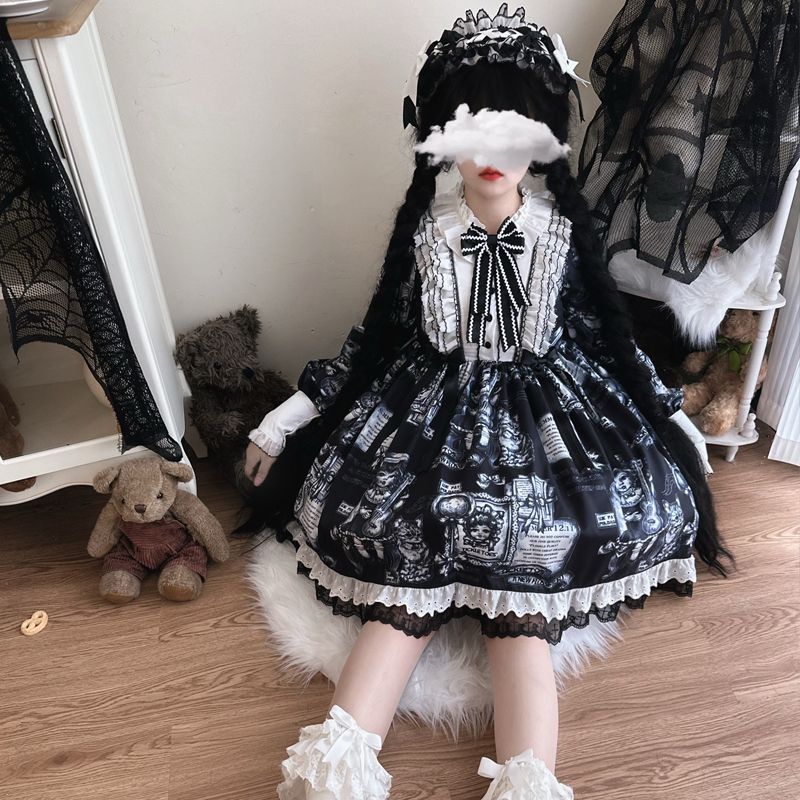 ワンピースドレスドレスゴシック調ダーク長袖opドレス アンティーク猫ロリータドレス