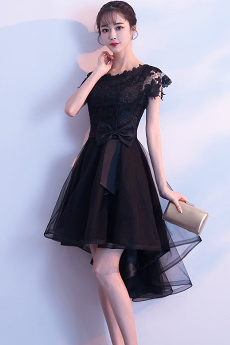 フィッシュテールドレス ドレス ワンピース パーティードレス パーティドレス ミニドレス ミニ ミニ丈 袖あり 半袖 ラウンドネック Aライン レース リボン ウエストマーク ウエストリボン