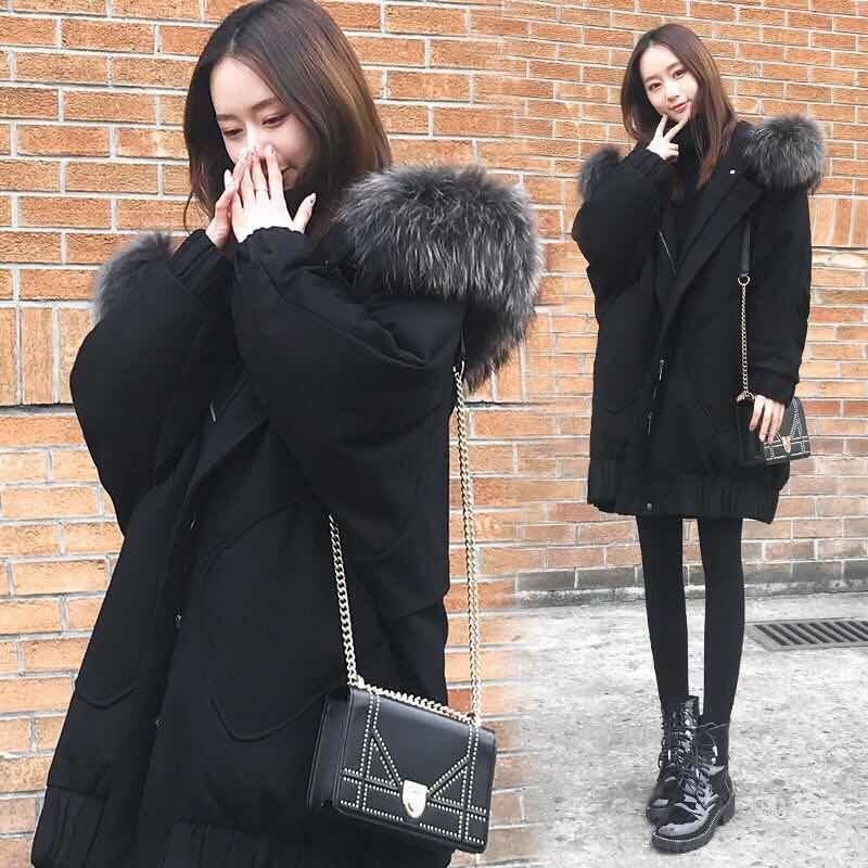 大きいサイズの冬コート女子学生韓国版厚手ミディアムゆったり保温ファーカラー綿入れ女性 セミロング トップス ジャケット