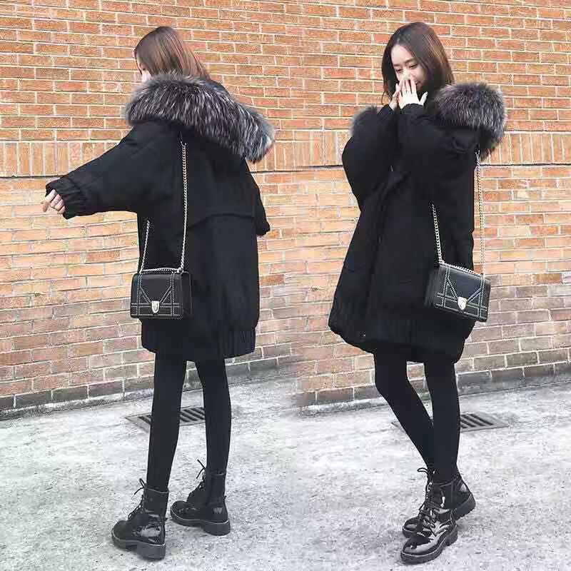 大きいサイズの冬コート女子学生韓国版厚手ミディアムゆったり保温ファーカラー綿入れ女性 セミロング トップス ジャケット