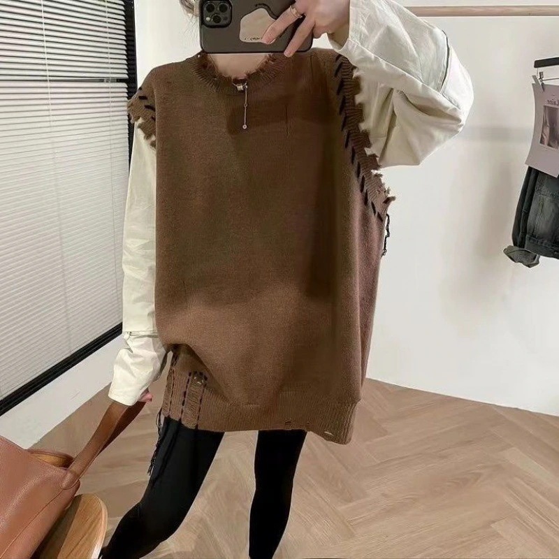 大きいサイズニット ベスト新型韓国半袖重ねて着ロンセーター 大きいサイズニット ベスト新型韓国半袖重ねて着ロンセーター