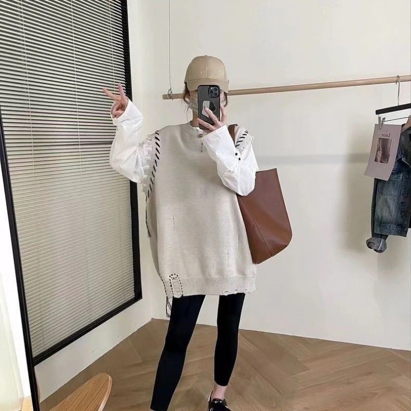 大きいサイズニット ベスト新型韓国半袖重ねて着ロンセーター 大きいサイズニット ベスト新型韓国半袖重ねて着ロンセーター