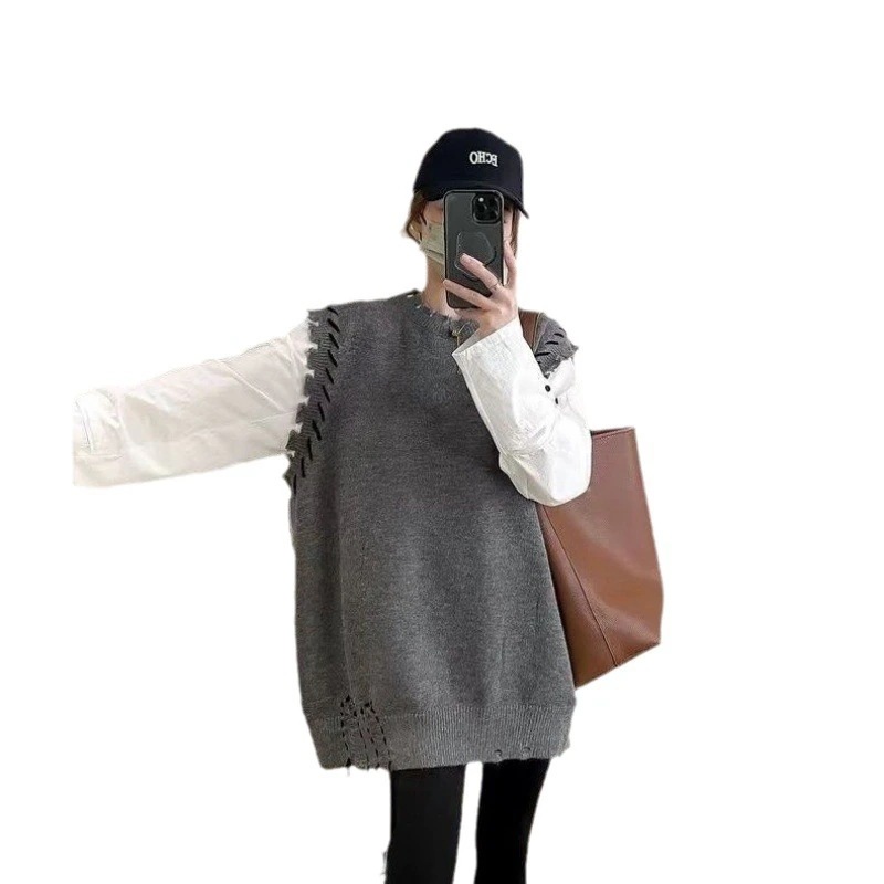 大きいサイズニット ベスト新型韓国半袖重ねて着ロンセーター 大きいサイズニット ベスト新型韓国半袖重ねて着ロンセーター