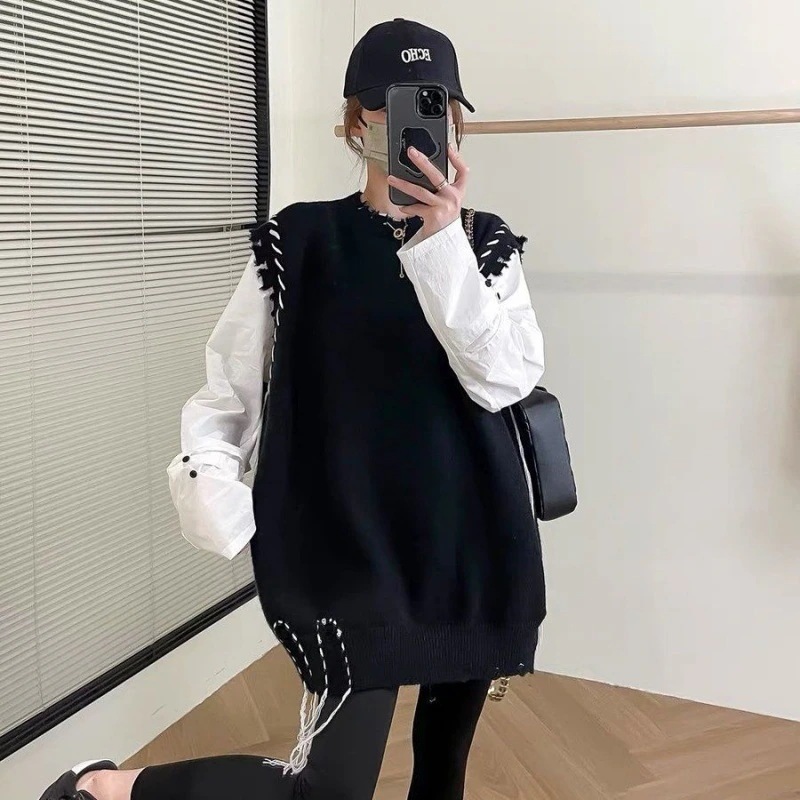 大きいサイズニット ベスト新型韓国半袖重ねて着ロンセーター 大きいサイズニット ベスト新型韓国半袖重ねて着ロンセーター