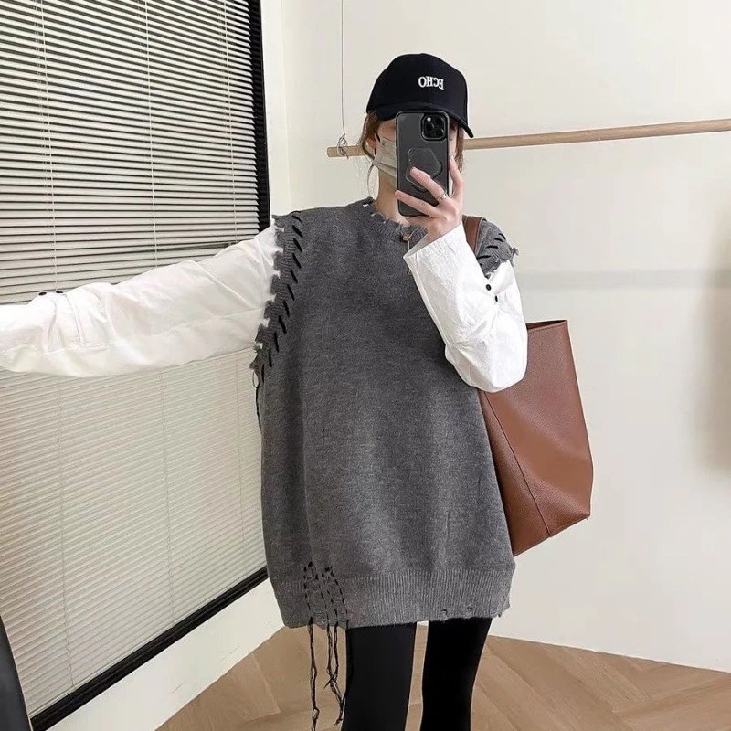 大きいサイズニット ベスト新型韓国半袖重ねて着ロンセーター 大きいサイズニット ベスト新型韓国半袖重ねて着ロンセーター