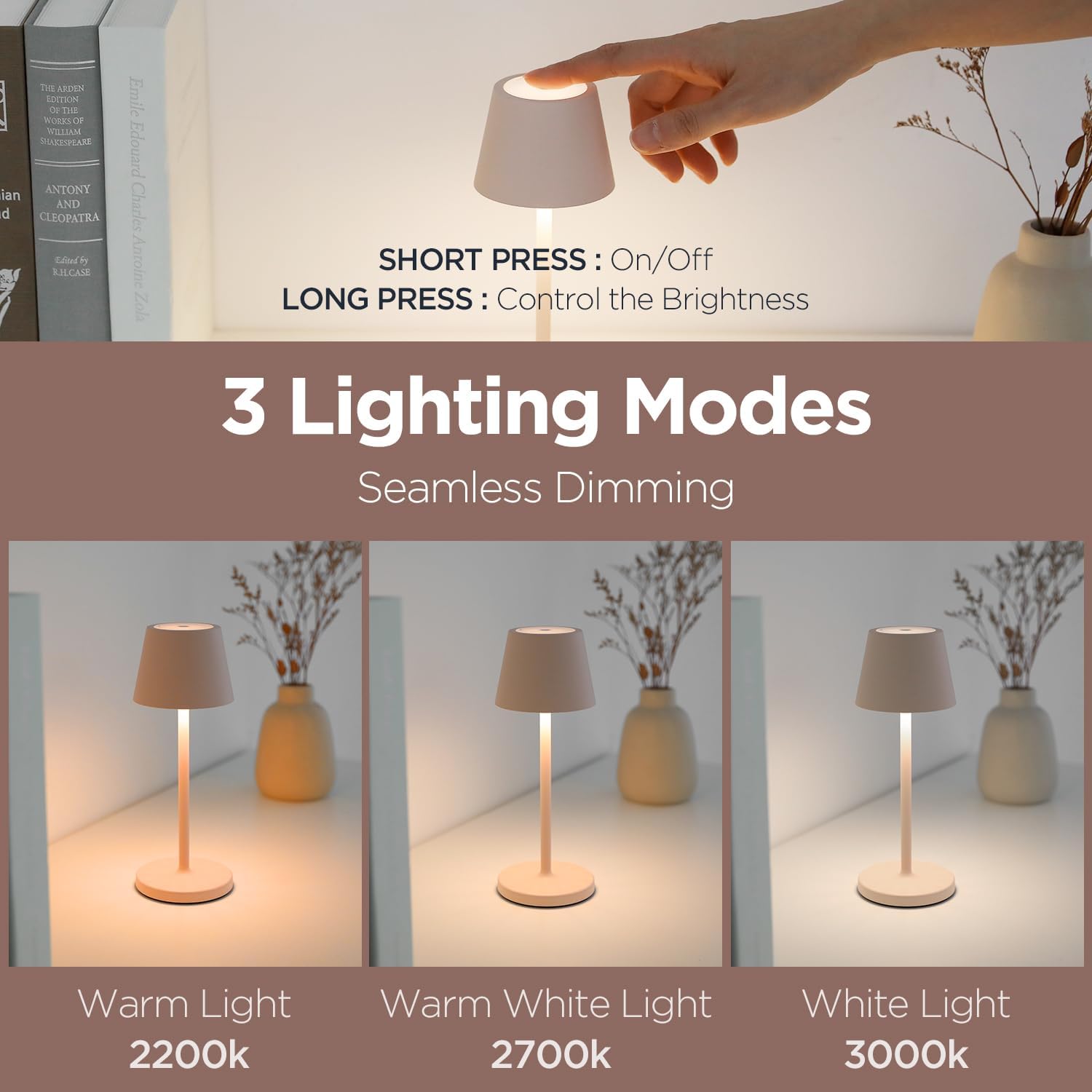 mooas コードレステーブルランプ小型ポータブル充電式LEDデスクランプ3色無段階調光-タッチムードナイトライト読書寝室リビングルームカフェオフィスキャンプ用 75x200mm (ホ mooas コードレステーブルランプ小型ポータブル充電式LEDデスクランプ3色無段階調光-タッチムードナイトライト読書寝室リビングルームカフェオフィスキャンプ用 75x200mm (ホ