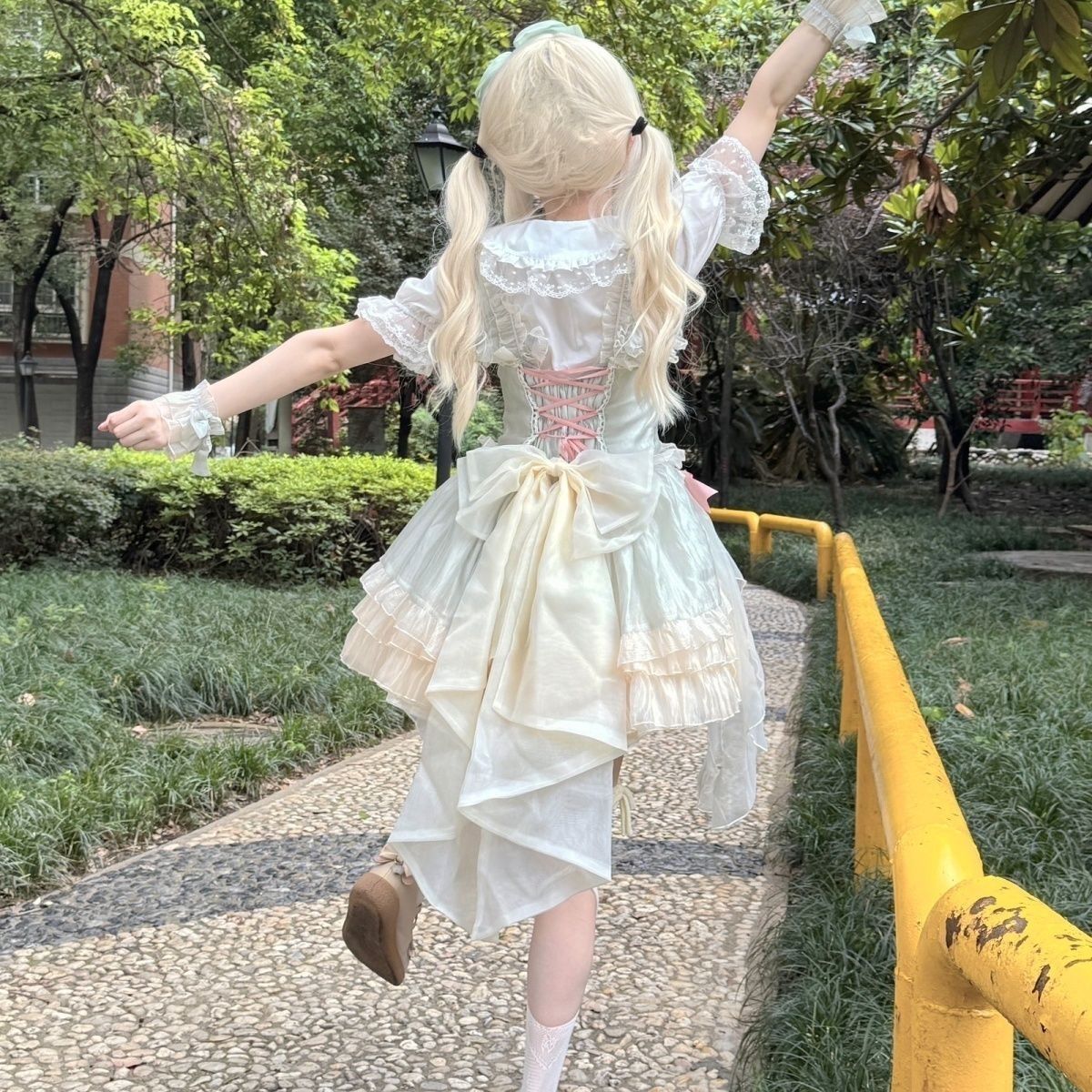 ロリータ 二次元 ショートケーキ猫デザインjsk ロリータセット プリンセスワンピースバースデードレスハロウィンクリスマスパーティー仮装30%までに制限