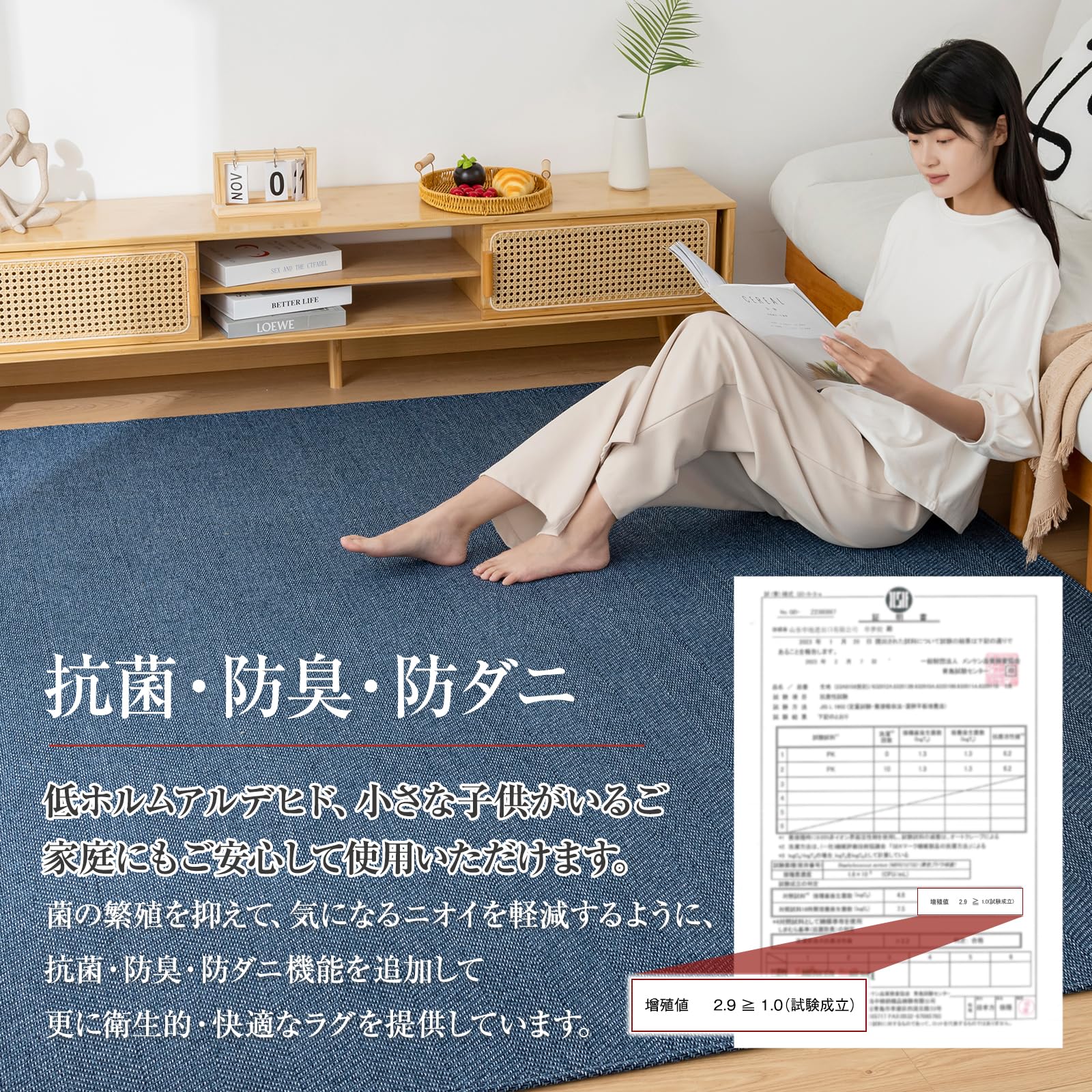 Sun Deco ラグ カーペット 2畳 ラグマット ヘリンボーン柄 おしゃれ 滑り止め 洗える 春 夏 オールシーズン快適 リビングマット 北欧 床保護 ホットカーペット対応 無地 185x185c