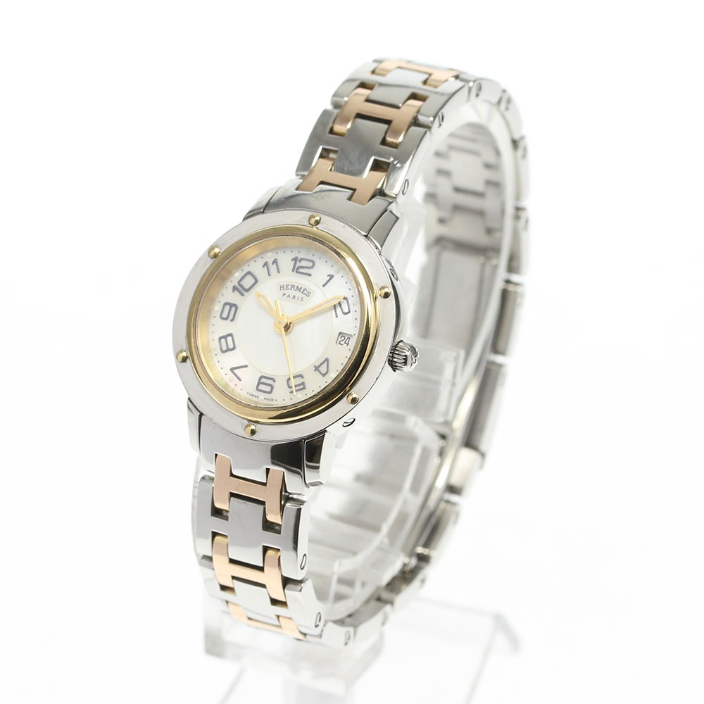 箱付き 良品【HERMES】エルメス クリッパー デイト CP1.221 クォーツ レディース【中古】