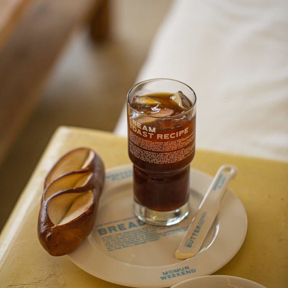 [momur weekend] Cream Toast Glass - 2カラー + FREE OMAKE プリントグラス おしゃれグラス おしゃれグラス ビンテージグラス耐熱ガラスカップ