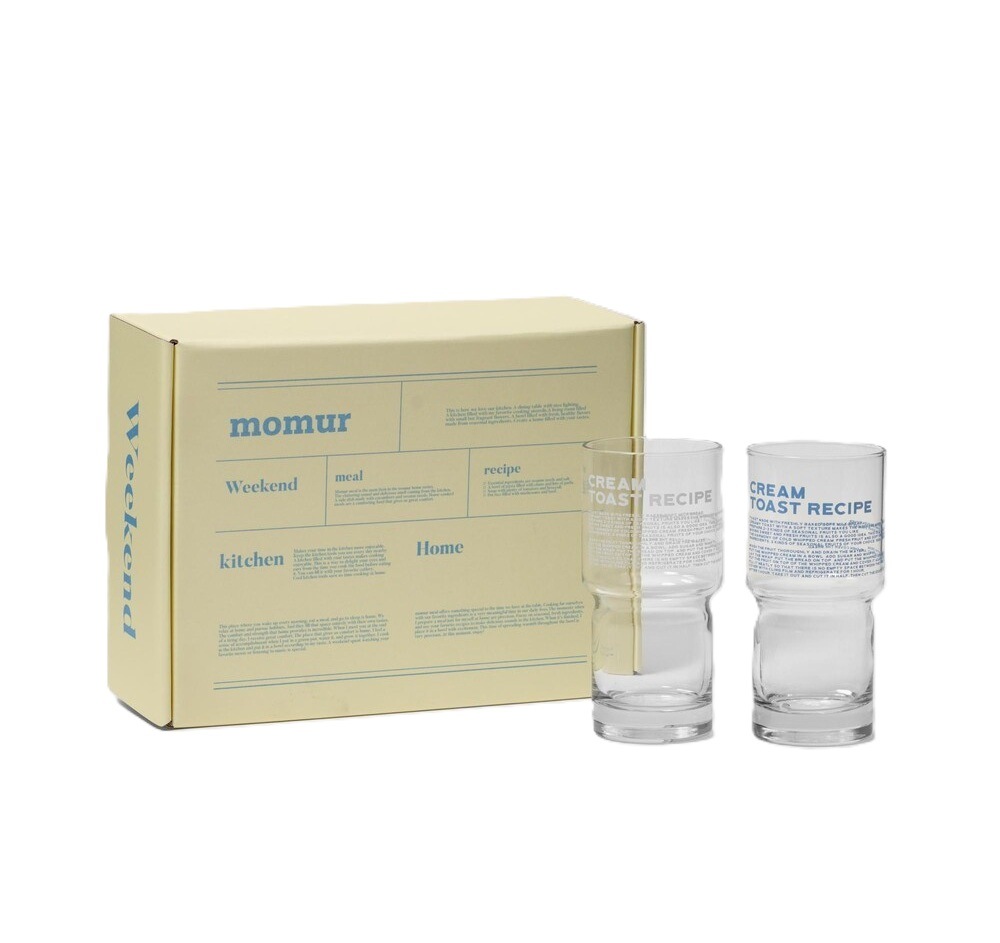 [momur weekend] Cream Toast Glass - 2カラー + FREE OMAKE プリントグラス おしゃれグラス おしゃれグラス ビンテージグラス耐熱ガラスカップ