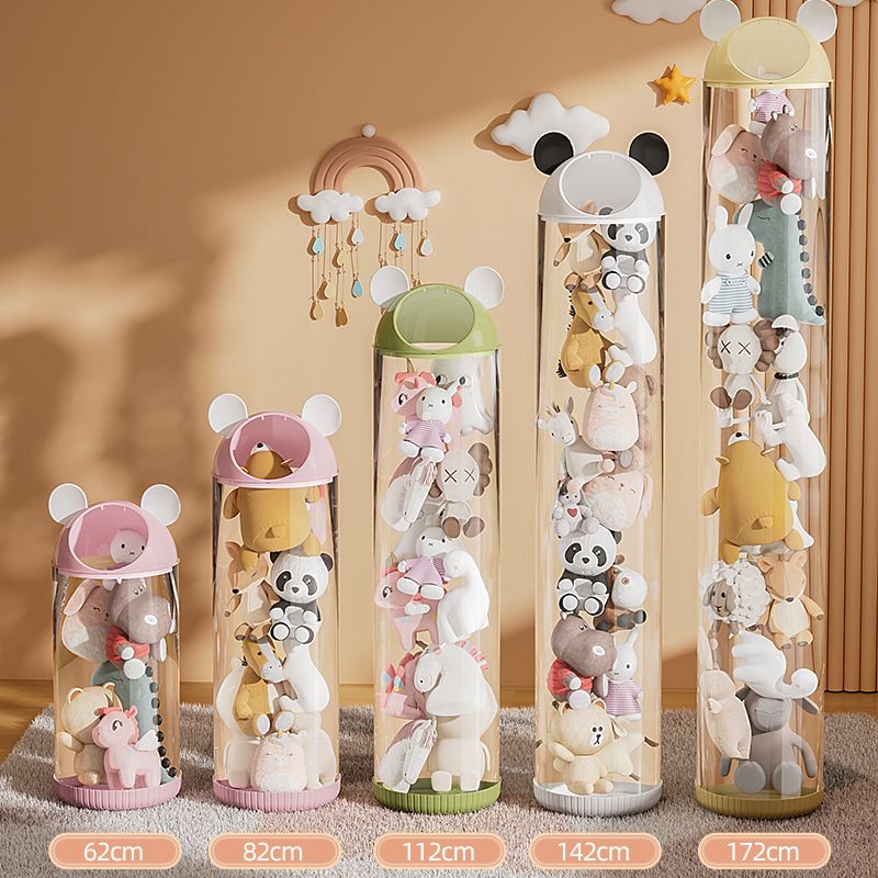 透明 円柱 ぬいぐるみ 整理し 収納ケース 子供 人形 おもちゃ ピンク ホワイト 4色 オプション 収納 ボックス(ガラス瓶)