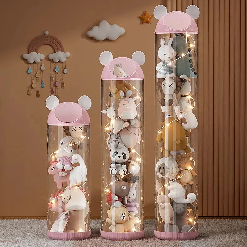 透明 円柱 ぬいぐるみ 整理し 収納ケース 子供 人形 おもちゃ ピンク ホワイト 4色 オプション 収納 ボックス(ガラス瓶)