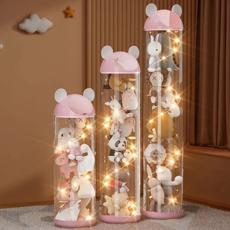 透明 円柱 ぬいぐるみ 整理し 収納ケース 子供 人形 おもちゃ ピンク ホワイト 4色 オプション 収納 ボックス(ガラス瓶)