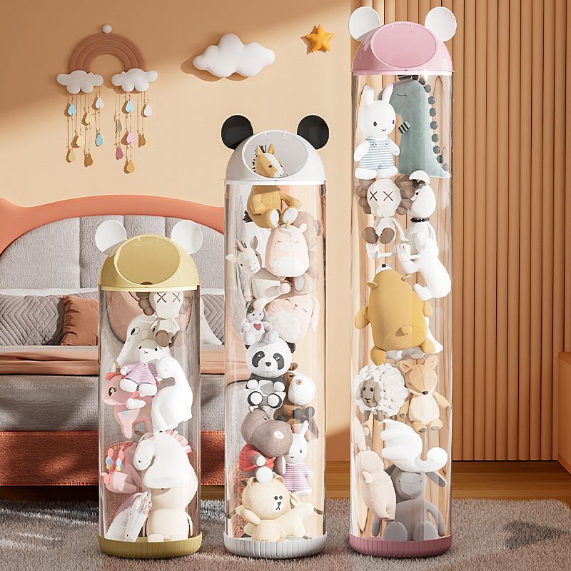 透明 円柱 ぬいぐるみ 整理し 収納ケース 子供 人形 おもちゃ ピンク ホワイト 4色 オプション 収納 ボックス(ガラス瓶)