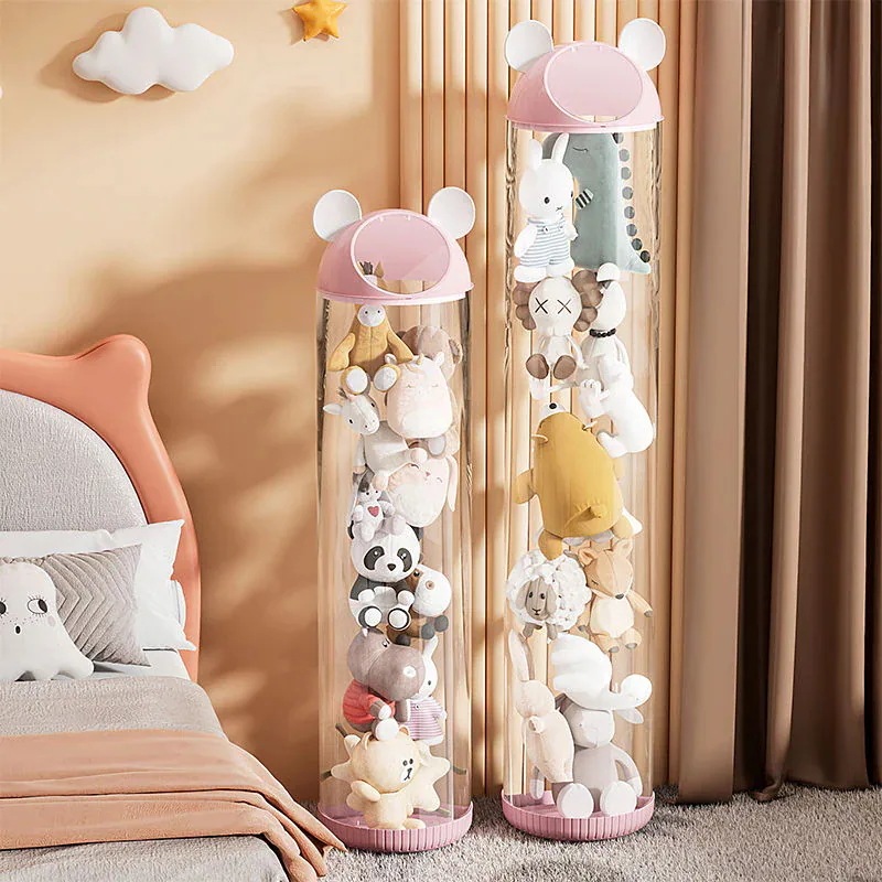 透明 円柱 ぬいぐるみ 整理し 収納ケース 子供 人形 おもちゃ ピンク ホワイト 4色 オプション 収納 ボックス(ガラス瓶)