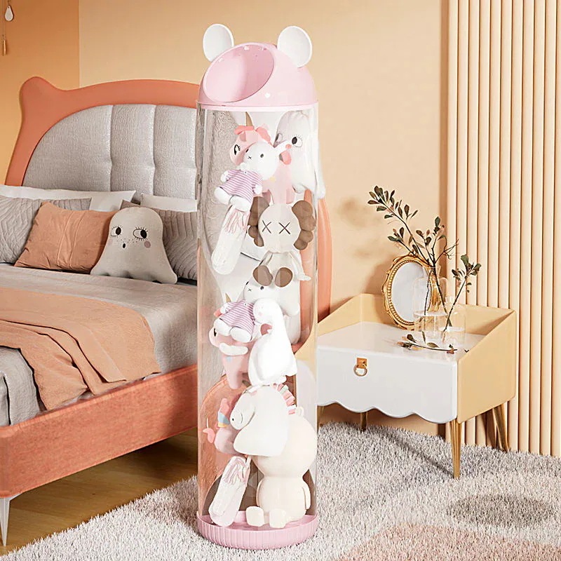 透明 円柱 ぬいぐるみ 整理し 収納ケース 子供 人形 おもちゃ ピンク ホワイト 4色 オプション 収納 ボックス(ガラス瓶)