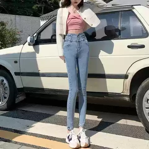 秋冬春新作 ハイウエストジーンズ レディースファション スリム 薄手ベルベット入り選択可能 無地 コーディネート