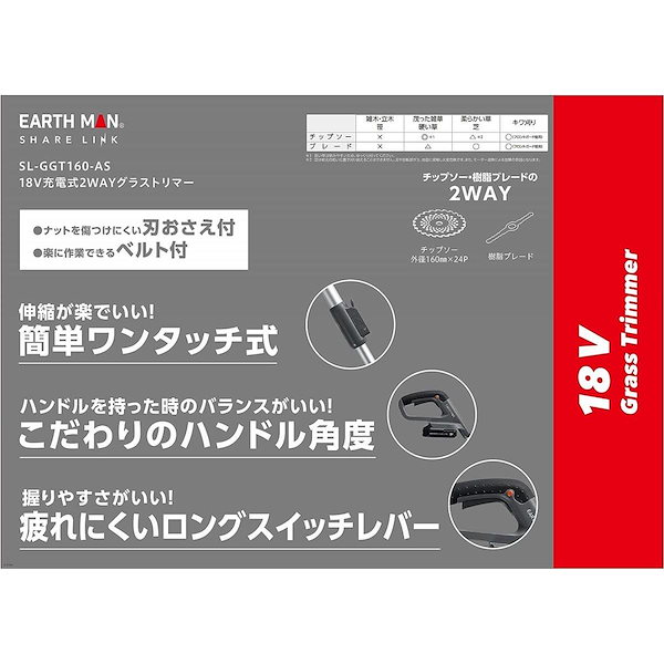高儀 EARTH MAN SHARE LINK 18V 充電式 2WAY グラストリマー SL-GGT160-AS 草刈り機 - 3
