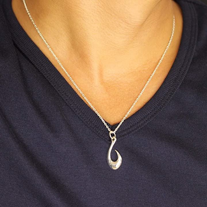 シルバー 925 ネックレス フィッシュ フック 釣り針 モチーフ メンズ ハワイアンジュエリー チェーン チョーカー( グレー)