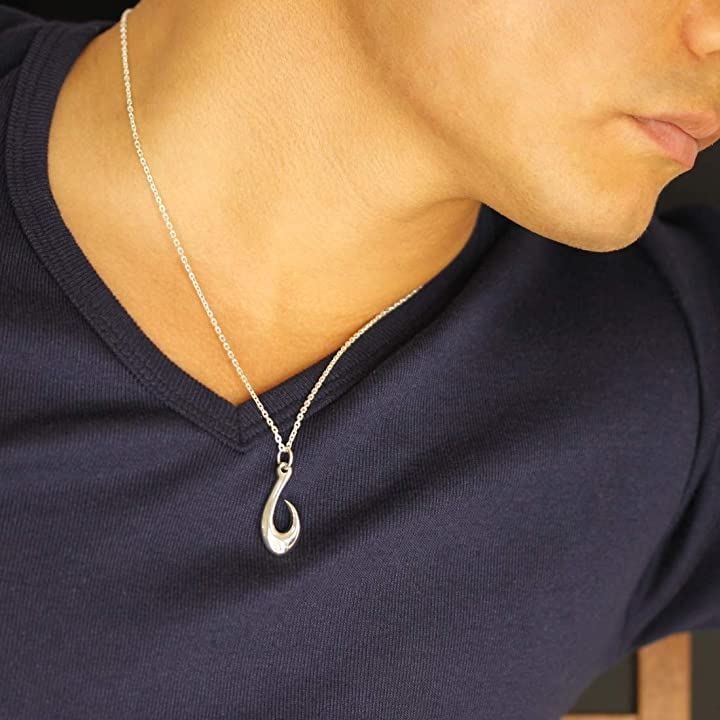 シルバー 925 ネックレス フィッシュ フック 釣り針 モチーフ メンズ ハワイアンジュエリー チェーン チョーカー( グレー)