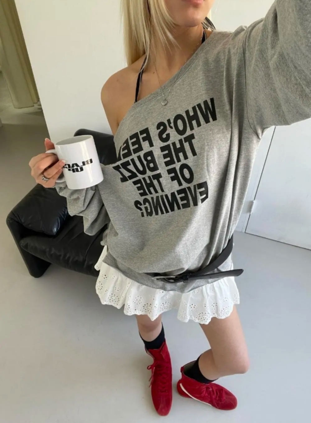 Hearts2HeartsI AN着用/tripleS Kaede 着用/リッツ ボートネックプリンティング 長袖Tシャツ