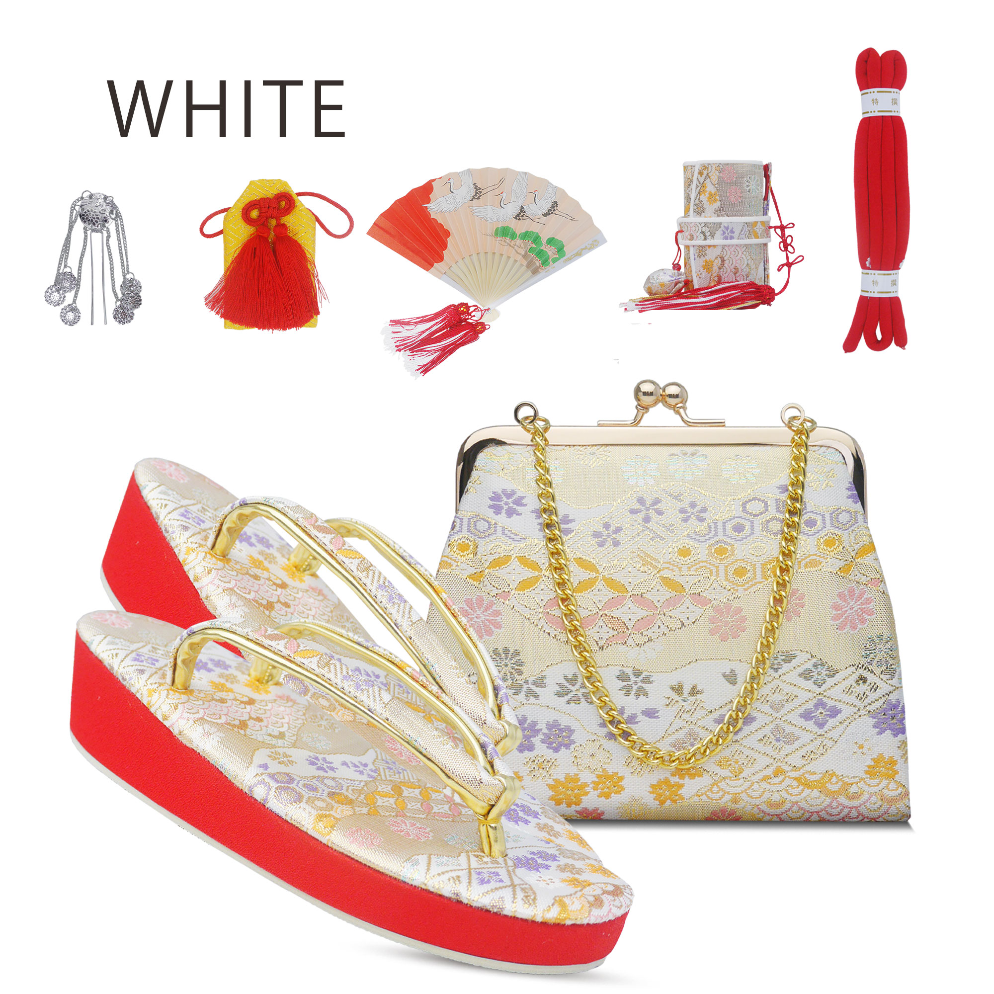 七五三 7歳 結び帯 四つ身用 高 級 作り帯 筥迫セット 8点セット 選べる6色 四ツ身 バッグ 草履 扇子 びら簪 帯〆 帯揚げ お守り ペアセット