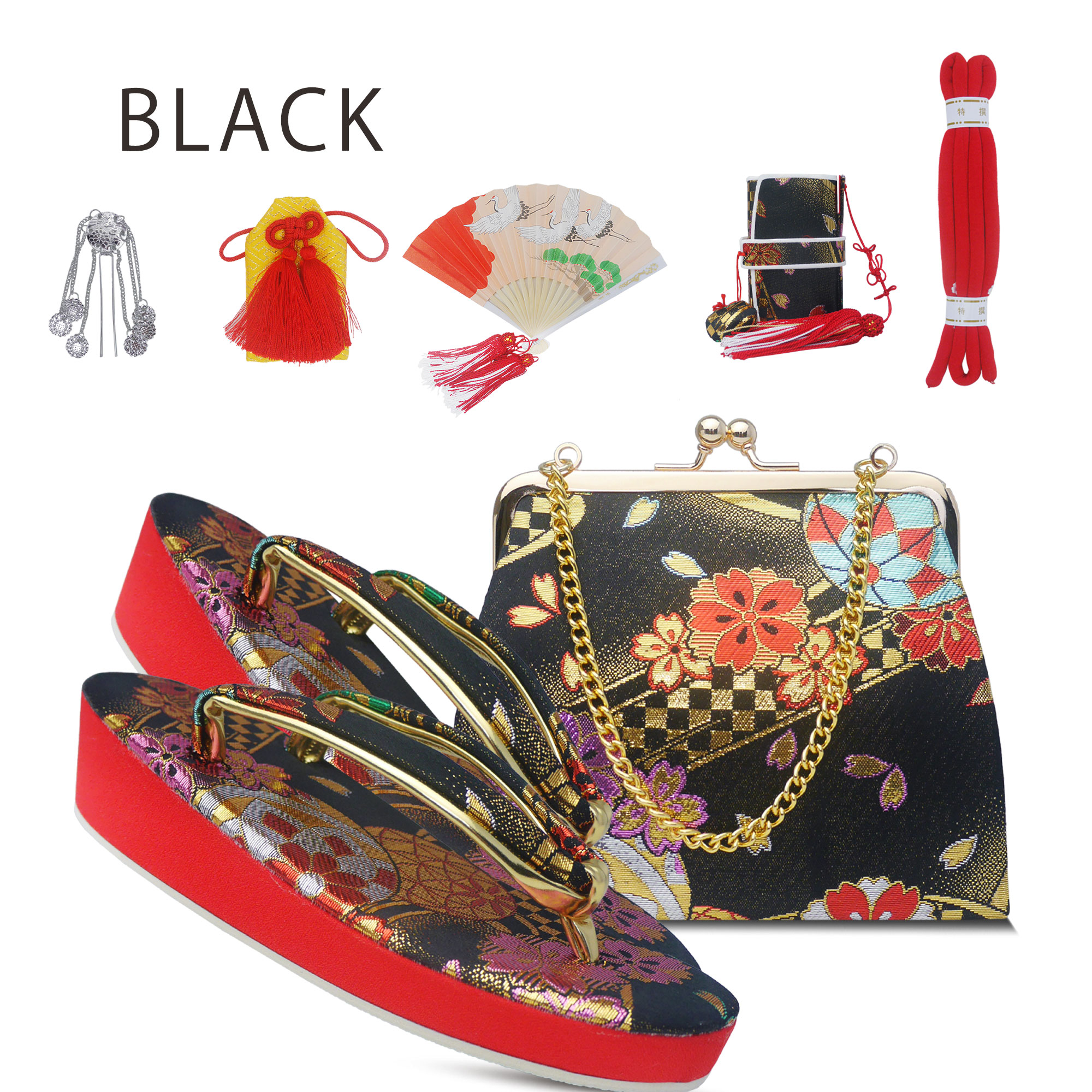 七五三 7歳 結び帯 四つ身用 高 級 作り帯 筥迫セット 8点セット 選べる6色 四ツ身 バッグ 草履 扇子 びら簪 帯〆 帯揚げ お守り ペアセット