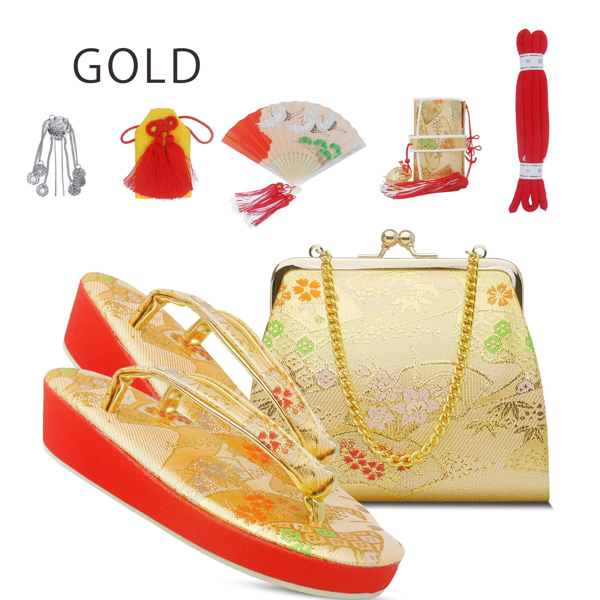 七五三 7歳 結び帯 四つ身用 高 級 作り帯 筥迫セット 8点セット 選べる6色 四ツ身 バッグ 草履 扇子 びら簪 帯〆 帯揚げ お守り ペアセット