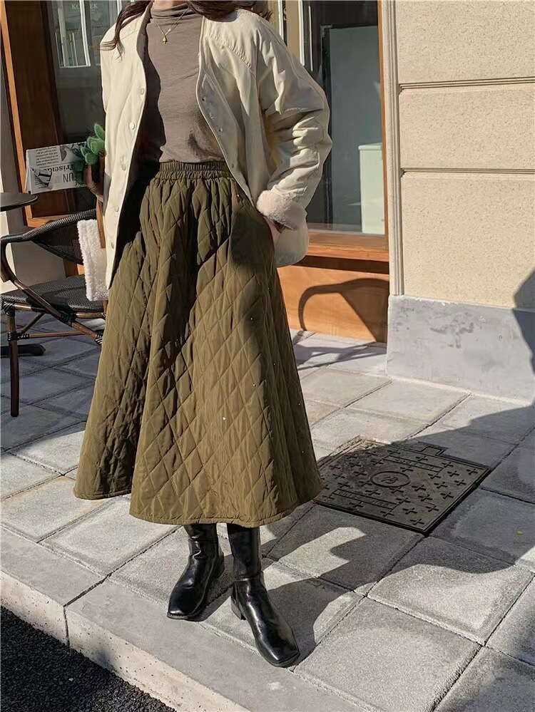 スカート Aラインキルトロングスカート レディース キルティング スカート ミモレ丈 フレアスカート ロング 膝下 Aライン