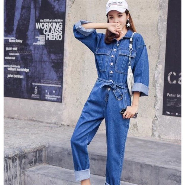 つなぎ おしゃれ ツナギ デニムパンツ ベルト付き レディース 4色 カバーオール オールインワン つなぎ おしゃれ ツナギ デニムパンツ ベルト付き レディース 4色 カバーオール オールインワン