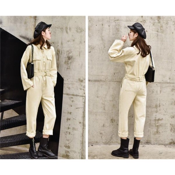 つなぎ おしゃれ ツナギ デニムパンツ ベルト付き レディース 4色 カバーオール オールインワン つなぎ おしゃれ ツナギ デニムパンツ ベルト付き レディース 4色 カバーオール オールインワン
