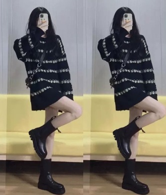 トップス セーター ミドル丈 長袖 レギュラー袖 ラウンドネック レディース 個性的 ストレート 刺繍 柔らかい アクリル ポリアクリロニトリル お洒落 ラフ ルーズ クール 抜け感 甘い 10代