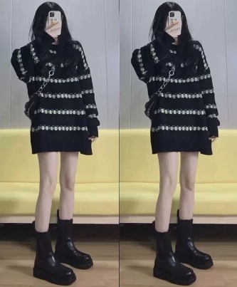 トップス セーター ミドル丈 長袖 レギュラー袖 ラウンドネック レディース 個性的 ストレート 刺繍 柔らかい アクリル ポリアクリロニトリル お洒落 ラフ ルーズ クール 抜け感 甘い 10代