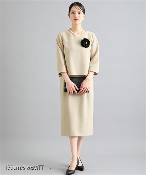 ミニ・ひざ丈/半袖 レディーススーツ 入学式・卒業式・七五三 高身長　セットアップ風ワンピース カセット対応 トールサイズ