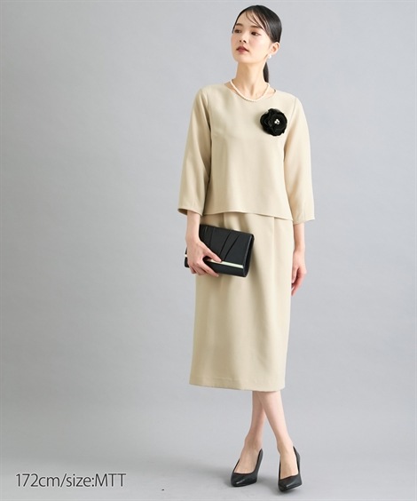 ミニ・ひざ丈/半袖 レディーススーツ 入学式・卒業式・七五三 高身長　セットアップ風ワンピース カセット対応 トールサイズ