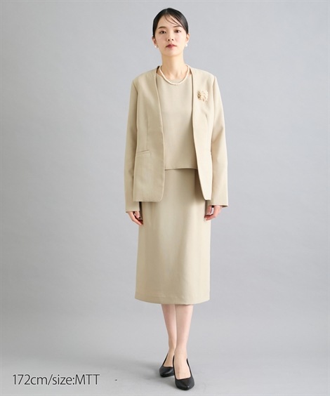 ミニ・ひざ丈/半袖 レディーススーツ 入学式・卒業式・七五三 高身長　セットアップ風ワンピース カセット対応 トールサイズ