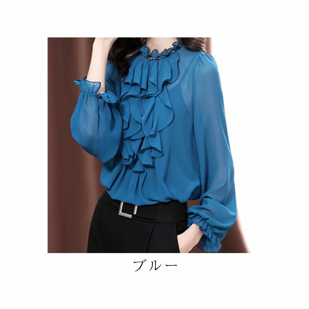 ブラウス レディース フリルシアーブラウス 事務服 フリル 高品質 Tシャツ 春 スーツ ボウタイ ワンピース 人気 ノーアイロン 秋 きれいめ 白 オフィス 50代 冬 安い ブランド 長袖 シャツ
