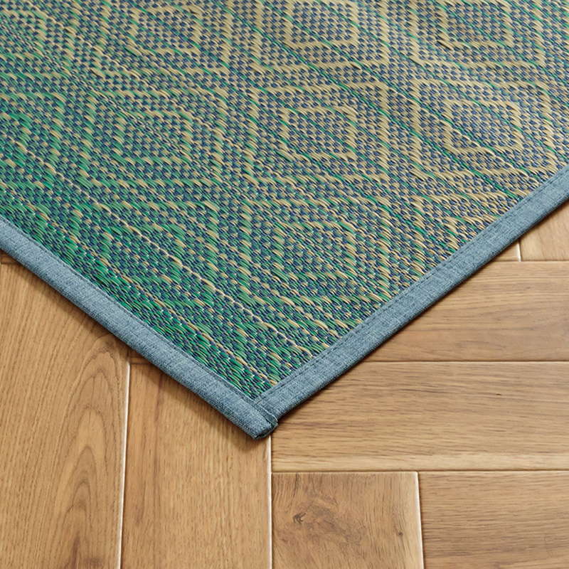 ラグマット カーペット おしゃれ 夏用 い草ラグ 180x180cm グラデーション ダイヤ柄 滑り止め付き