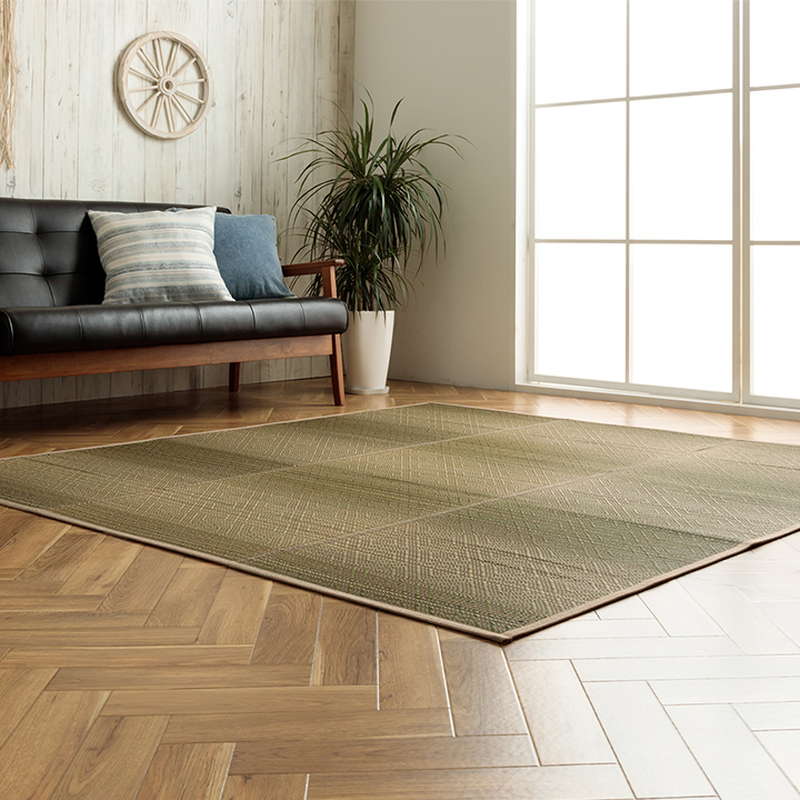 ラグマット カーペット おしゃれ 夏用 い草ラグ 180x180cm グラデーション ダイヤ柄 滑り止め付き