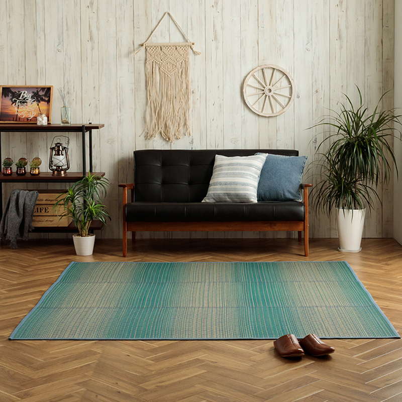 ラグマット カーペット おしゃれ 夏用 い草ラグ 180x180cm グラデーション ダイヤ柄 滑り止め付き