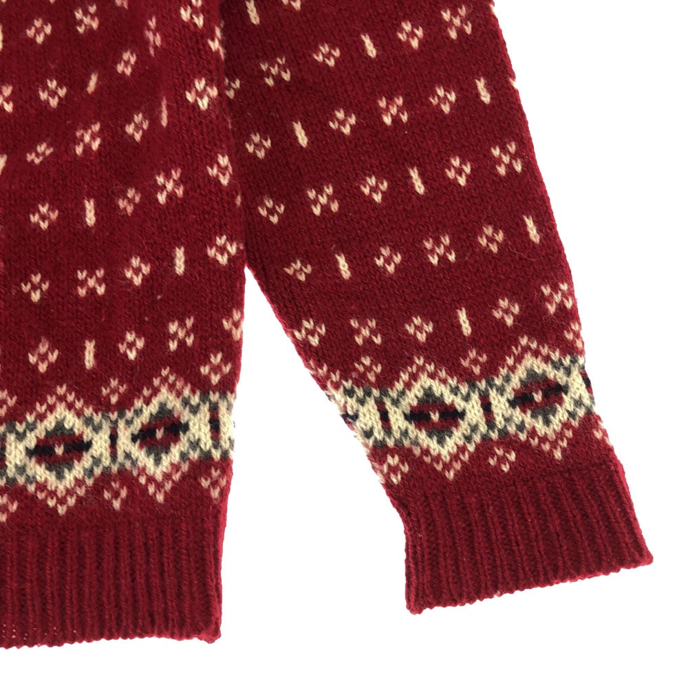 80s USA製 ウールブレンド ヴィンテージ ノルディック柄 長袖 クルーネック ニットカーディガン S レッド系 コンチョボタン レディース 80s USA製 ウールブレンド ヴィンテージ ノルディック柄 長袖 クルーネック ニットカーディガン S レッド系 コンチョボタン レディース